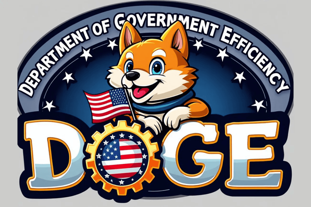 Cartoon dog with American flag, Department of Government Efficiency